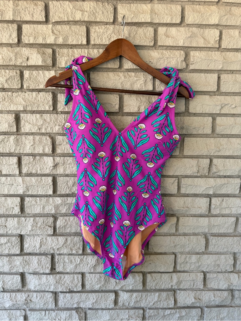 NWT J.CREW Purple Floral Tie-Shoulder One Piece Swimsuit Size Medium